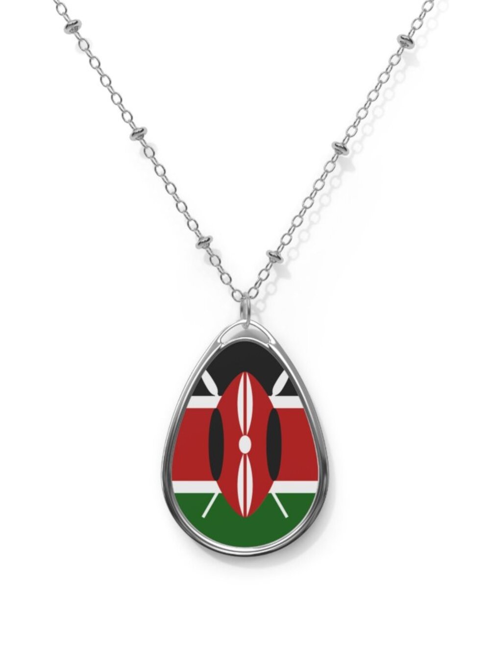 Kenya Flag Oval Necklace | Kenyan Heritage Pendant | Rep Ya Flag - One Size / Si